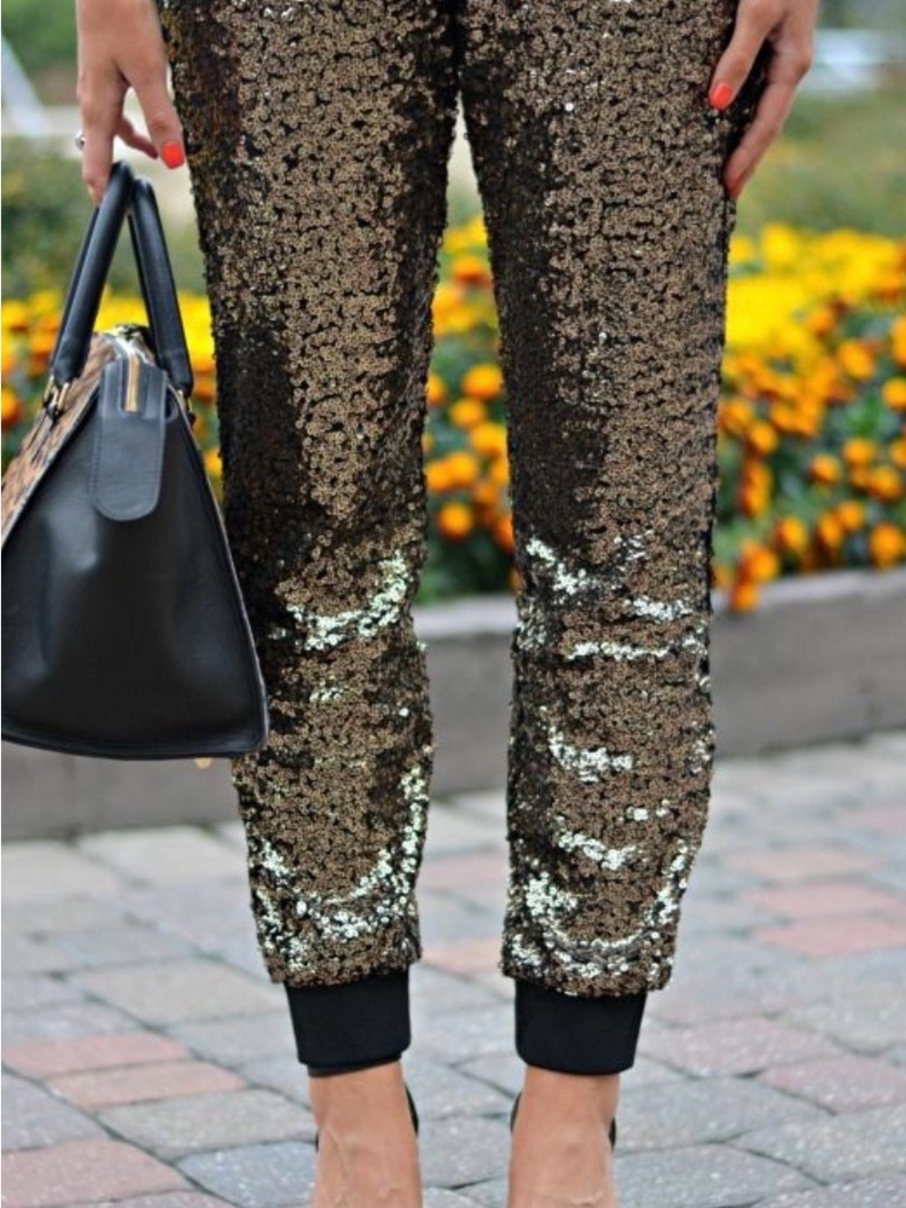 Wayf Metallic Gold Sequin Joggers